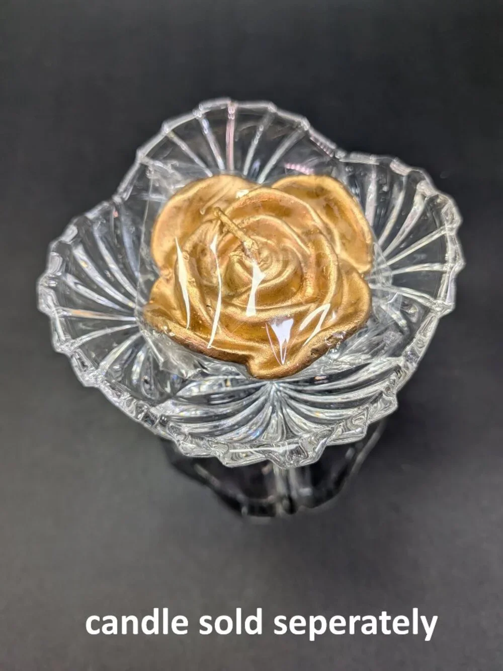 VTG 60s Crystal Reversible Candle Holders Dual Taper Rose Bowl Set of 2 Rings